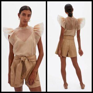 💕JONATHAN SIMKHAI💕 Mari Vegan Leather Tie Shorts Cashew Brown Neutral 8 NWT